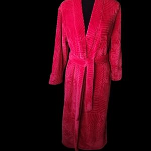Natori Cashmere Fleece Cozy Robe Brocade Red Plush Women's Size Medium